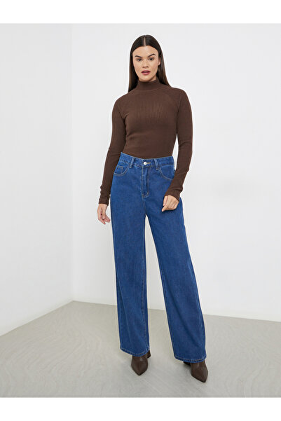 Styli Dark Blue High Rise Wide Leg Jeans