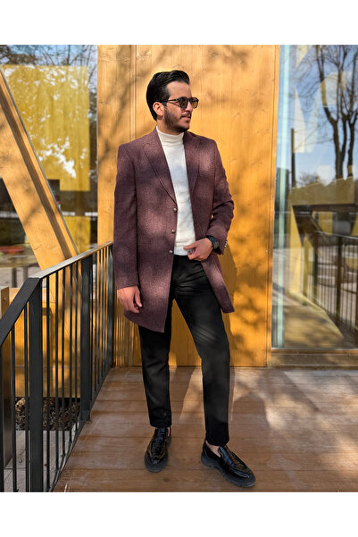 Avni Ceylan معطف كشميري ذو ملمس مميز باللون العنابي قصة ضيقة