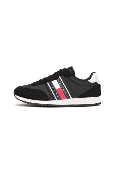 Tommy Hilfiger Men Black Mixed Texture Contrast Heel Trainers