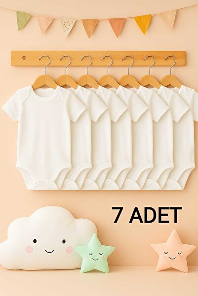 enmodaiçgiyim 7 Adet %100 Pamuklu Kısa Kol Bebek Zıbın-1. Kalite, Yumuşak, Un...