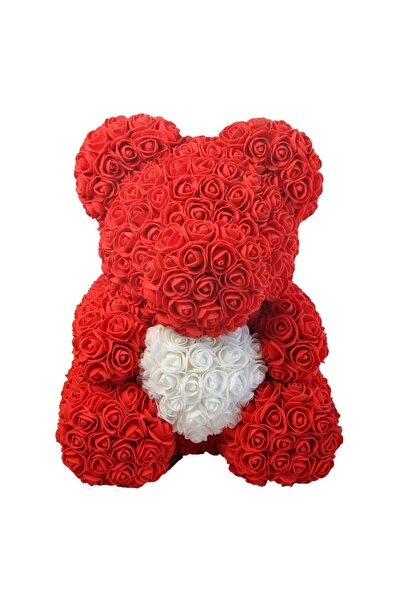 OEM Rosey Bear: Gustaw 40cm, Red with White Heart Rose Arrangement