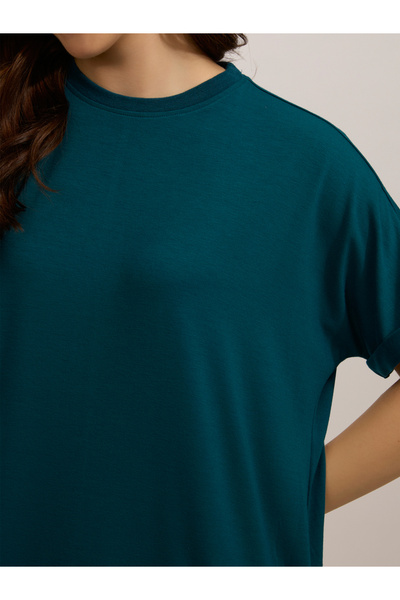 Outzidr By Styli Teal Fold-Up Sleeve T-Shirt Mini Dress