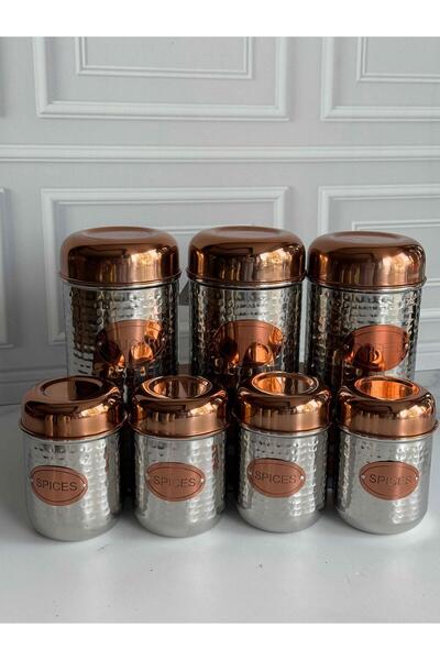 ROSSEV Stainless Steel Seasoning and Storage Container Set with Copper Lid, 7 Pieces