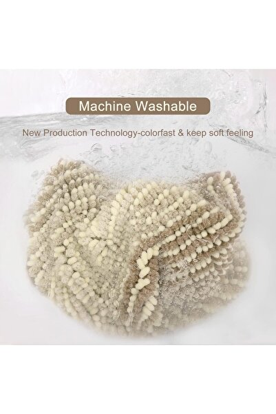 HOUSLET Large Chenille Non-Slip Water Absorbent Bathroom Rug (Light Taupe and Cream, 60 x 90 cm)
