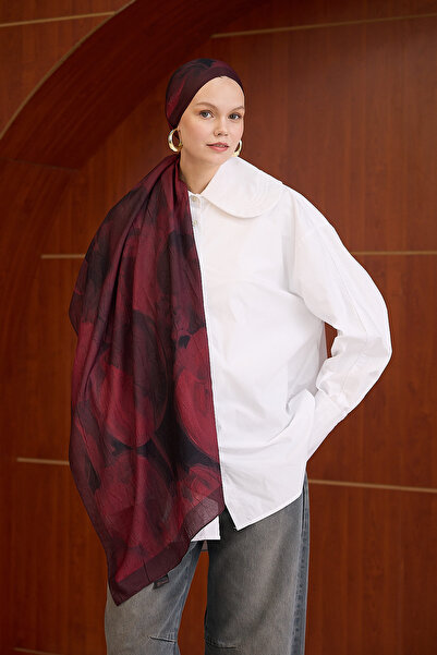 Moda Mevsimi İpekhan Bordo Serisi Desenli Kraş Şal 7011