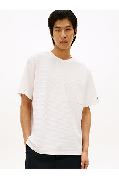 Tommy Hilfiger تي شيرت رجالي وردي اللون بتصميم وافل مريح