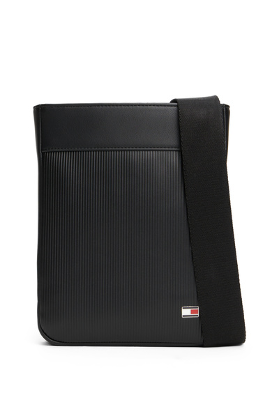 Tommy Hilfiger Men Black Hilfiger Flag Ribbed Crossbody Bag