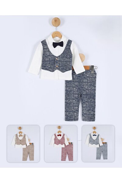 Utku Butik Papyonlu Gömlek Yaka Efe Yelekli Karışık Desen Erkek Bebek Takımı