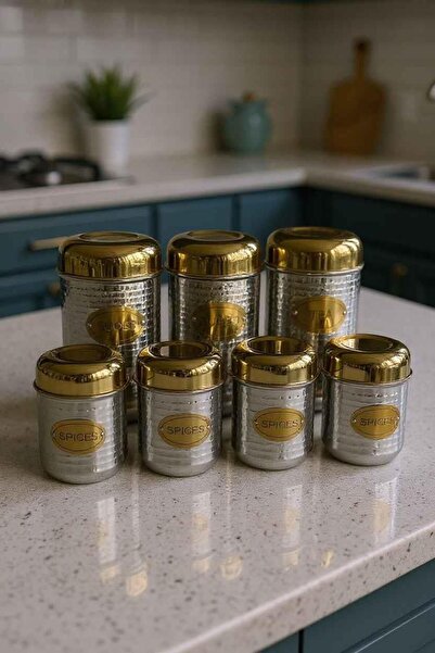 ROSSEV Gold Lid Stainless Steel Seasoning and Storage Container Set of 7