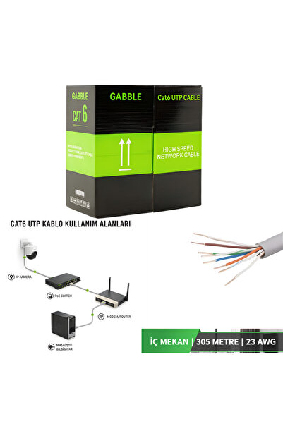 VOREX GABBLE Cat6 UTP 305 Metre İç Ortam Ethernet Ağ Kablosu 23 AWG Yüksek Hız