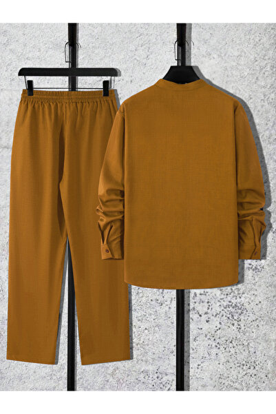Take Two By Styli Men Copper Stand Collar Shirt and Pants Co-Ords