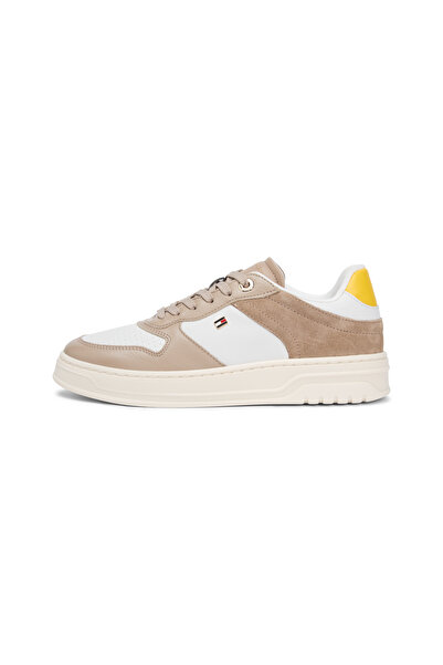 Tommy Hilfiger Women Beige Leather Mixed Texture Cupsole Trainers