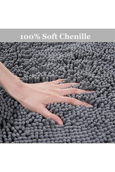 MOTIM Bathroom Rug Non-Slip Washable Chenille Bath Mat, Dark Grey, 40x120 cm