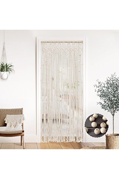 NALACAL ستارة مكرمية مزينة بالخرز للمداخل - 92×203 سم (80 بوصة) - قطن، محايد