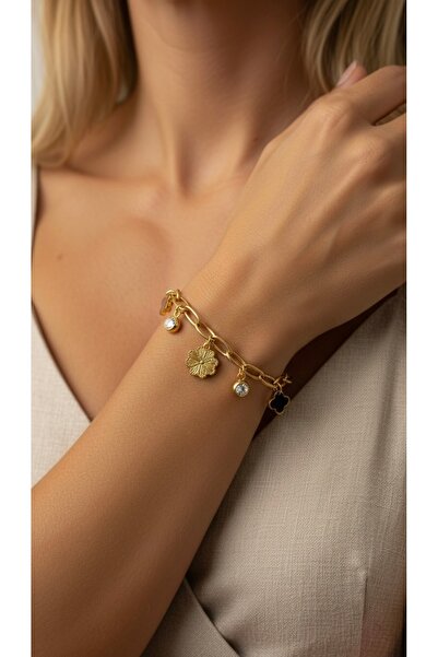 İNN JEWELLERY Steel Bracelet Tarnish Resistant Antiallergic with Clover Figure (2 Years Importer Warranty)