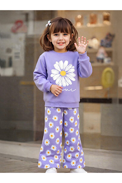 Take Two By Styli Floral Printed Sweatshirts with Wide Leg Pants Set