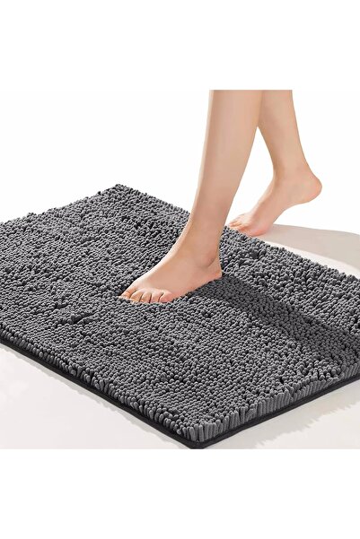 MOTIM Bathroom Rug Non-Slip Washable Chenille Bath Mat, Dark Grey, 40x120 cm