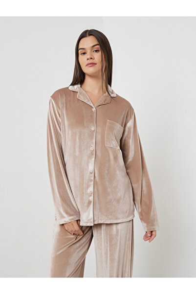 Styli Velvet Button Placket Shirt and Pyjama Set