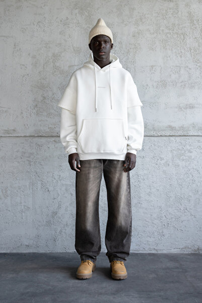 Machinist Men's Reflector Printed Hoodie Ecru