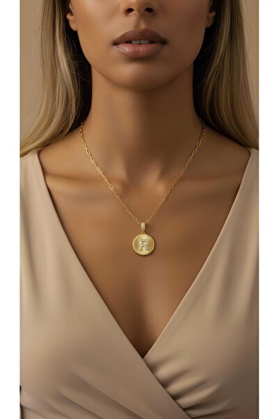 İNN JEWELLERY Steel Necklace (R) Letter Tarnish-Free Antiallergic Zirconium (2 Years Importer Warranty)