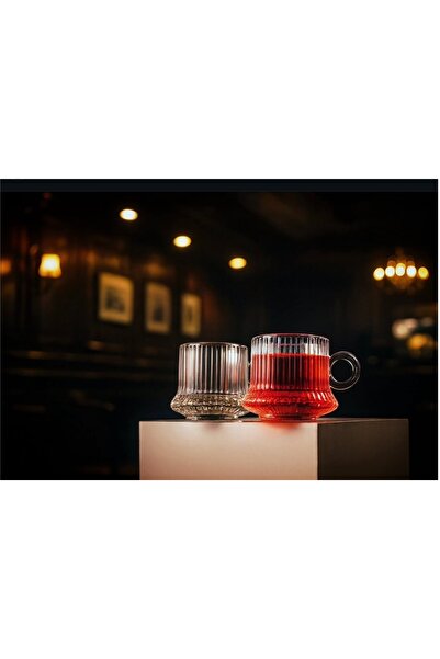 ZÜRİH COLLECTİON 6 Parça Çizgili Cam Türk Kahvesi Fincanı- Espresso Bardağı M...