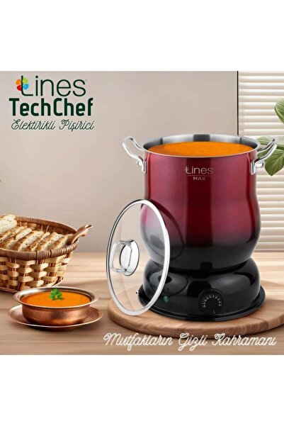 Lines 10 Lt Kırmızı Techcehef Elektrikli Çok Amaçlı Pişirici Metal
