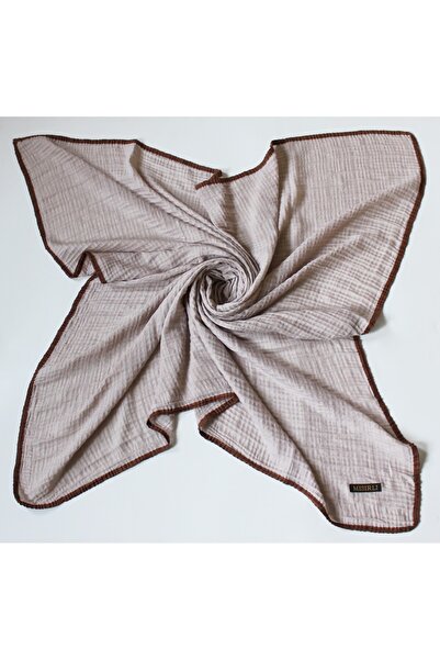 Mısırlı Eşarp 105X105 Muslin Piped Scarf - Stone, Caramel