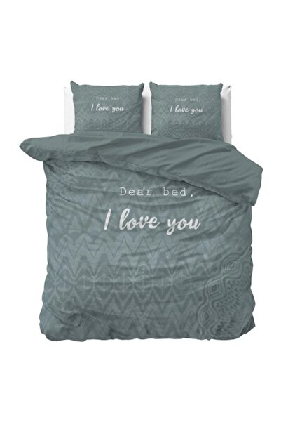 Sleeptime Essentials 'I Love Bed' Green Bed Linen 200 x 200/220 cm, 100% Microfiber, 2 Pillowcases