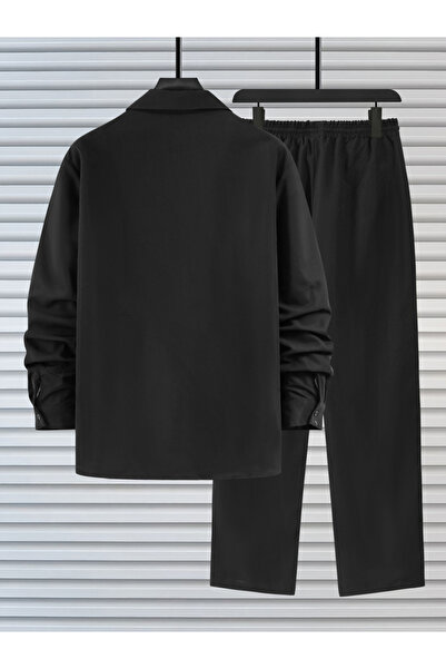 Take Two By Styli Men Black Casual Shirt and Drawstring Pants Co-ords