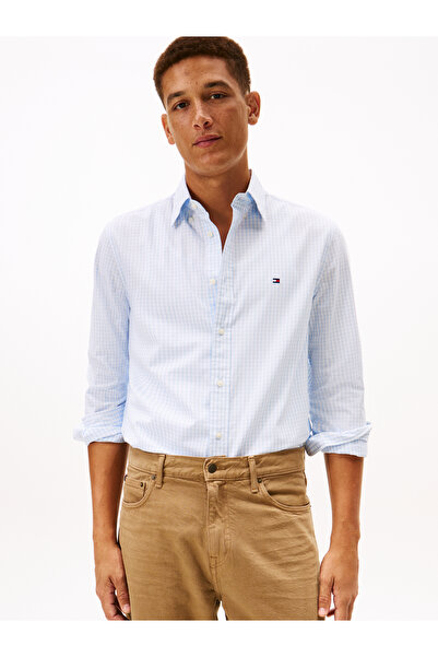 Tommy Hilfiger Men Blue Flex Poplin Big Gingham Shirt