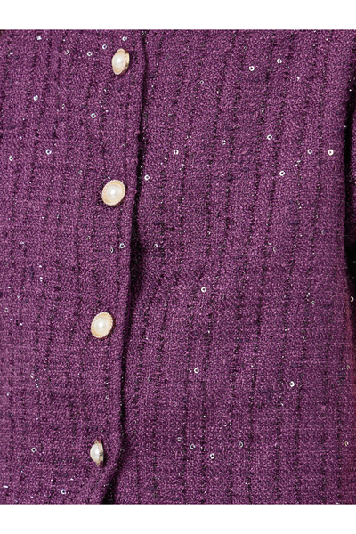 Styli Teens Purple Tweed Top and Skirt Set