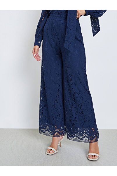 Styli Navy Blue Lace Wide Leg Pants