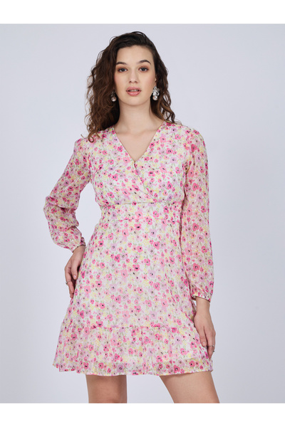 Outzidr By Styli Pink Floral Print Mini Dress