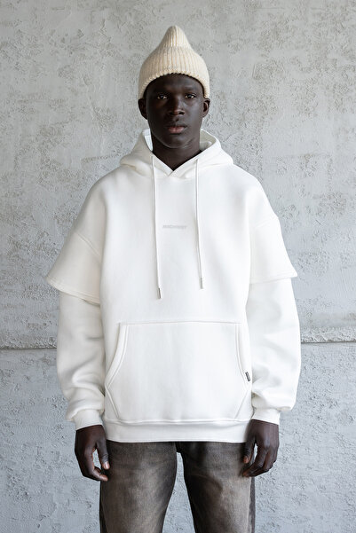 Machinist Men's Reflector Printed Hoodie Ecru