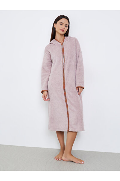 Styli Fleece Zip Through Hooded Nightdress Robe