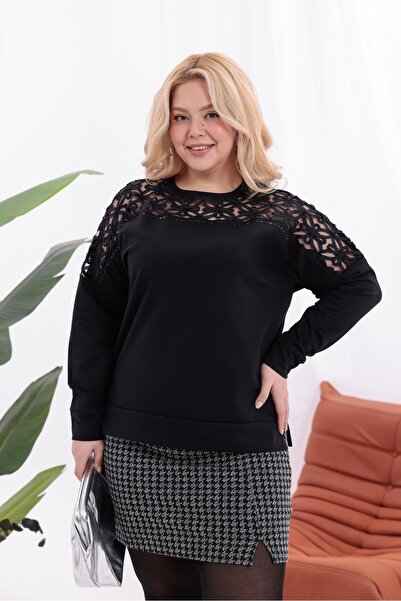 Siyezen Plus Size Sweatshirt with Floral Collar Accessories