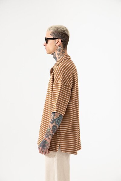 Machinist Мъжка риза Makoron с 3 ленти, кремаво-кафява