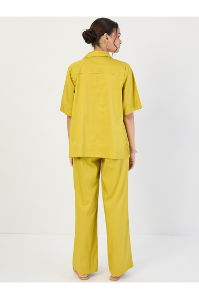 Femmella By Styli Women Green Open Collar Top and Pants Co-Ords