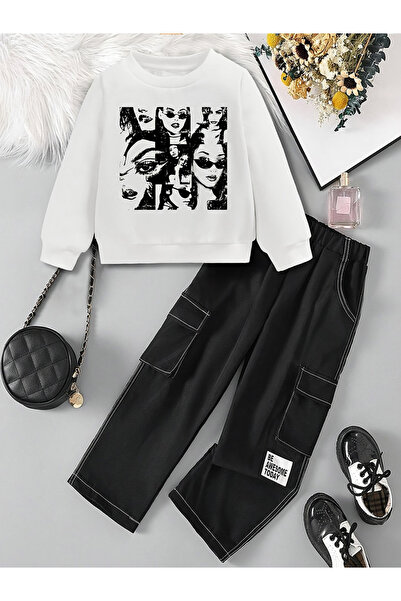 Take Two By Styli Girls Graphic Print Sweatshirt with Pants Set