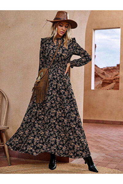 Take Two By Styli Women Floral Printed Ruffle Detail Maxi Dress