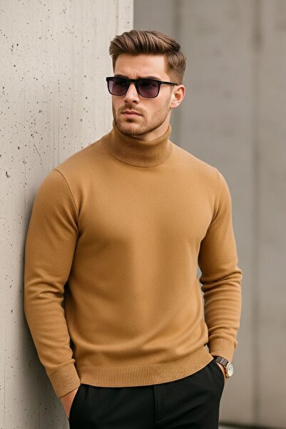 COMBİNE MİCHAİL Чоловічий преміум-кавовий светр з високим коміром