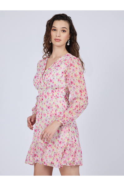 Outzidr By Styli Pink Floral Print Mini Dress