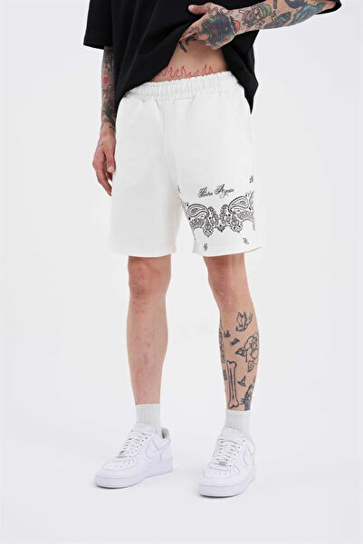 Machinist Ethnic Born Again Pocketed Elastic Waist Mini Shorts Ecru