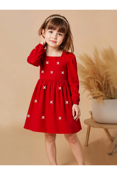 Take Two By Styli Embellished Square Neck Puff Sleeve Dress