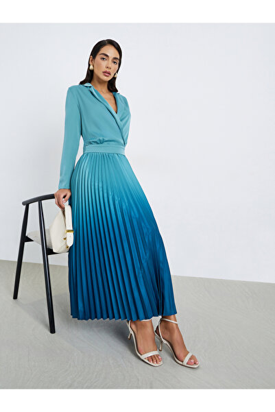 Styli Blue Ombre Pleated Blazer Maxi Dress