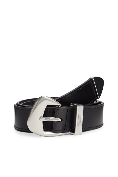 Tommy Hilfiger Women Black Abstract Buckle Leather Belt