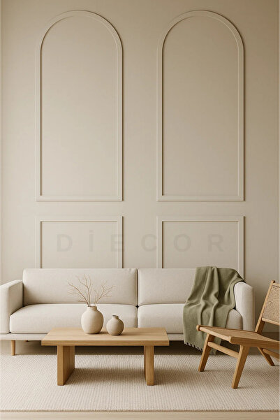 DİECOR Modern Dekoratif Oval Ahşap Duvar Paneli Seti Boyanabilir Oturma Odası...