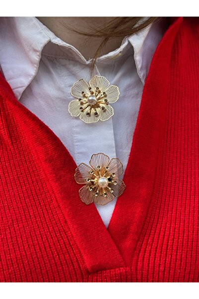 faden official 2 adet İncili altın kaplama çiçek tak-çıkar düğme