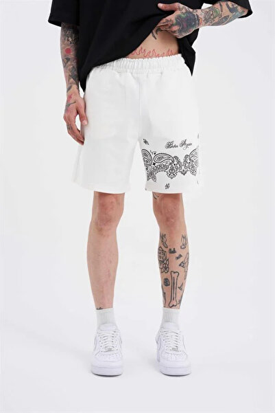Machinist Ethnic Born Again Pocketed Elastic Waist Mini Shorts Ecru