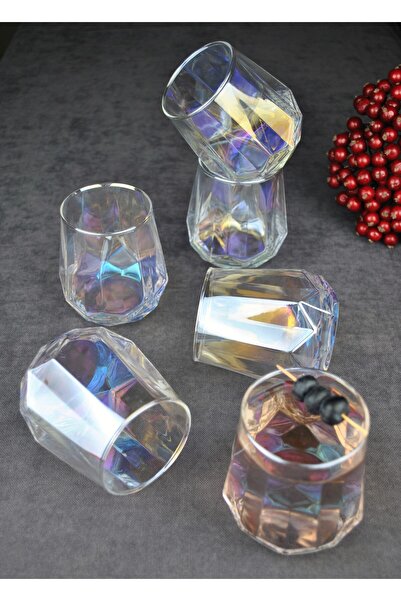 Qualitev 6'Lı Hologramlı Cam Bardak Meşrubat Su Bardağı 330 Ml - Dıamond